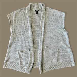 Gap Womens Gray Knit‎ Open Front Collar Sleeveless Cardigan Vest XXL Pockets